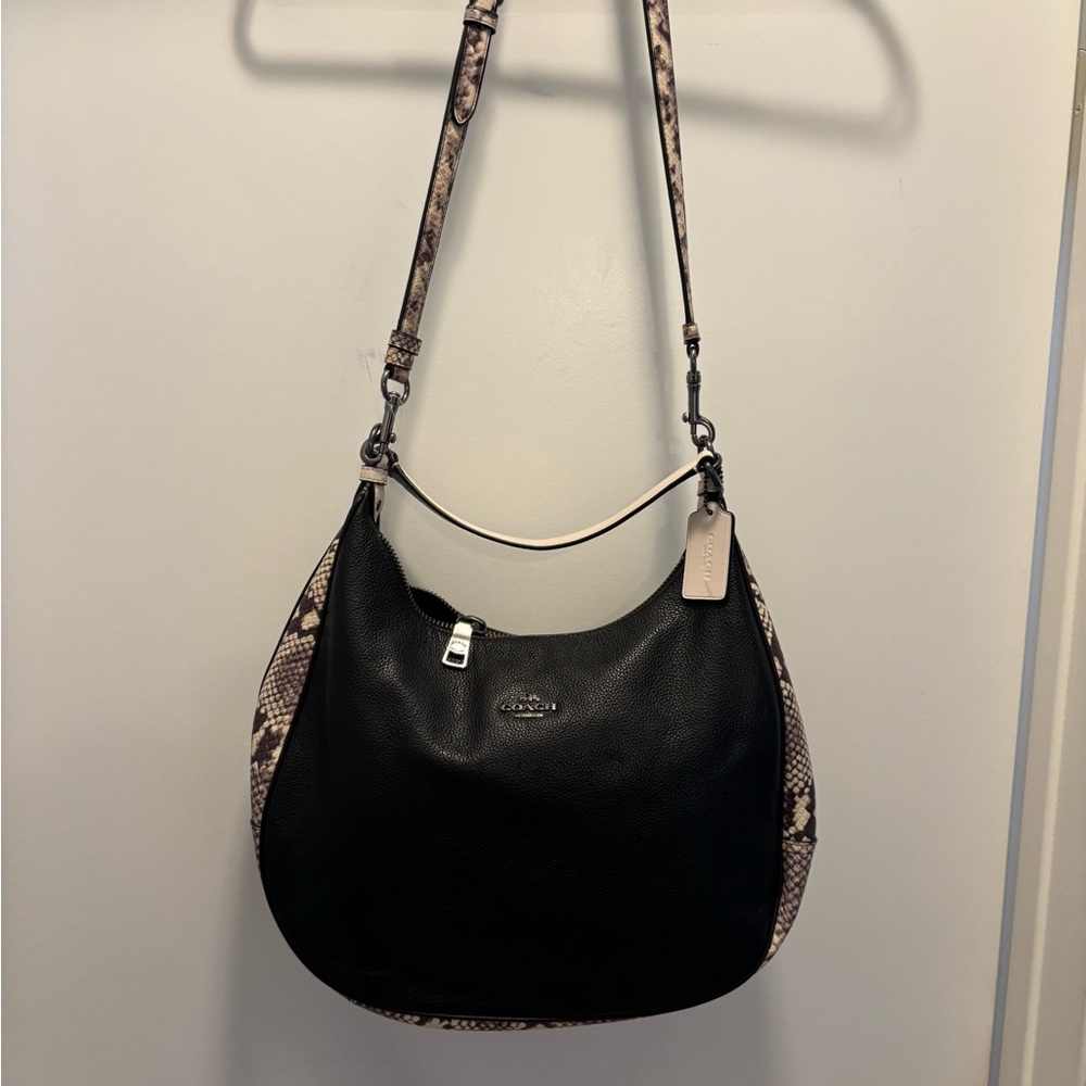 Coach Black and Tan Hobo Bag with Adjustable Strap